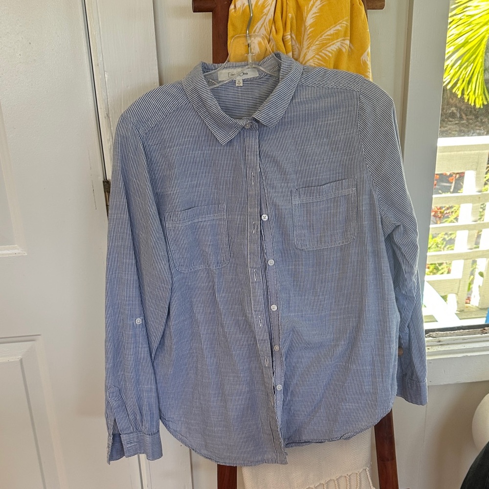 Eden & Olivia Blue Striped Casual Button Down Shirt